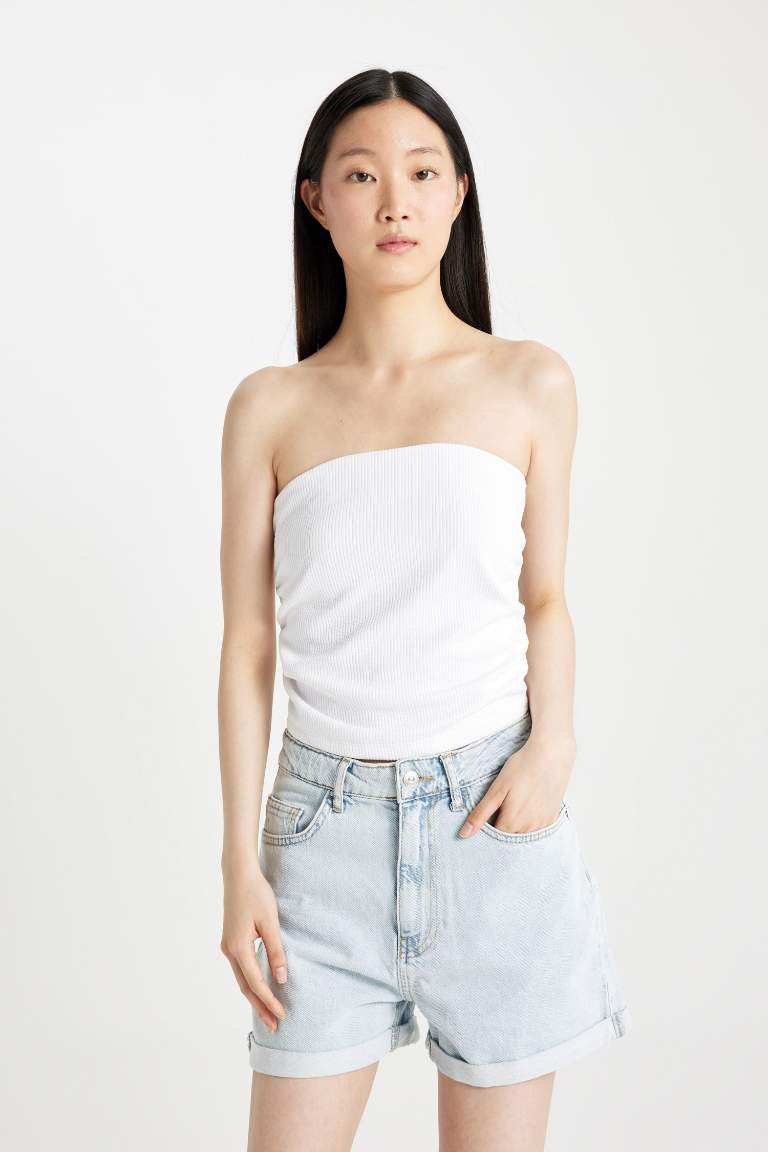 Slim Fit Ribbed Camisole Strapless Blouse