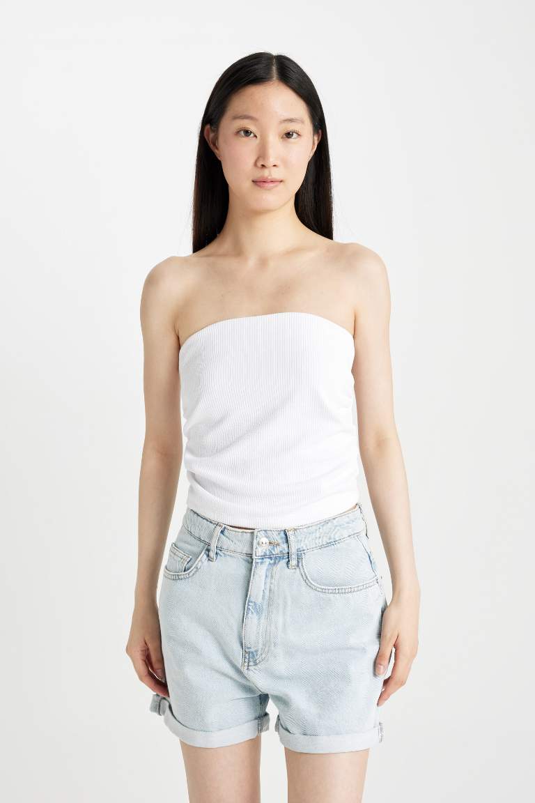 Slim Fit Ribbed Camisole Strapless Blouse