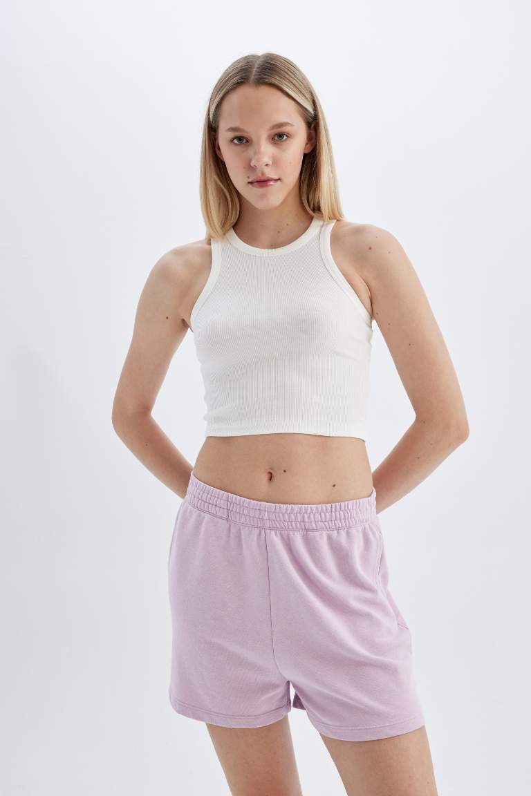 Thick Sweatshirt Fabric Regular Hem Shorts