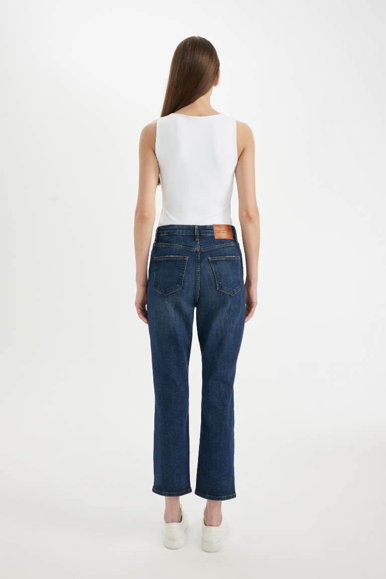 Pantalon Jean coupe régulière Taille Haute avec Détails Déchirés Vintage Mary pour Femme