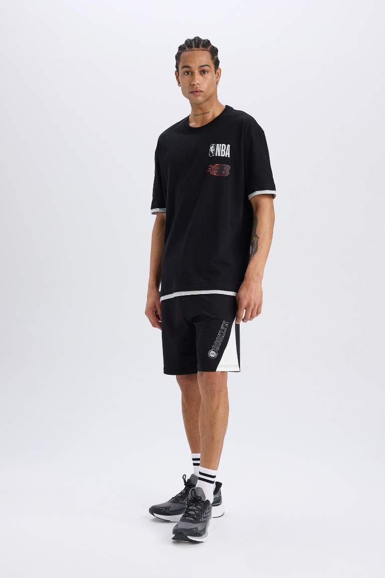DeFactoFit NBA Brooklyn Nets Beli Bağcıklı Cepli Kısa Paça Şort