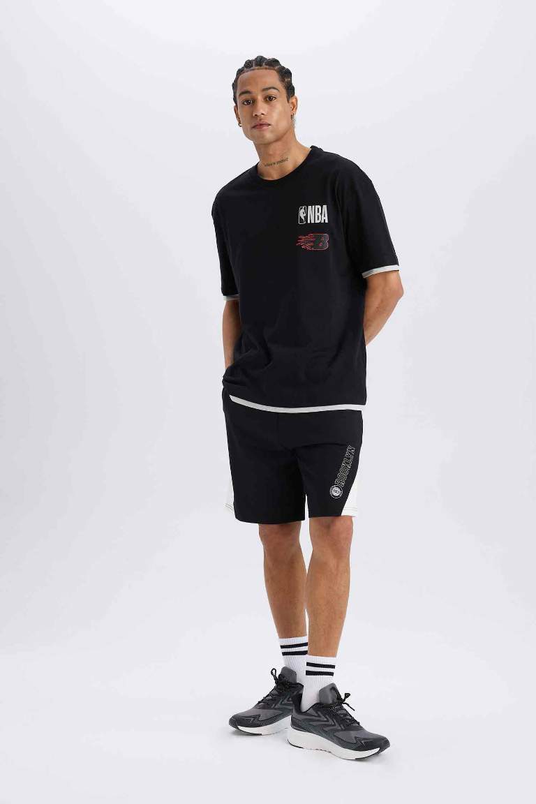 DeFactoFit NBA Brooklyn Nets Beli Bağcıklı Cepli Kısa Paça Şort