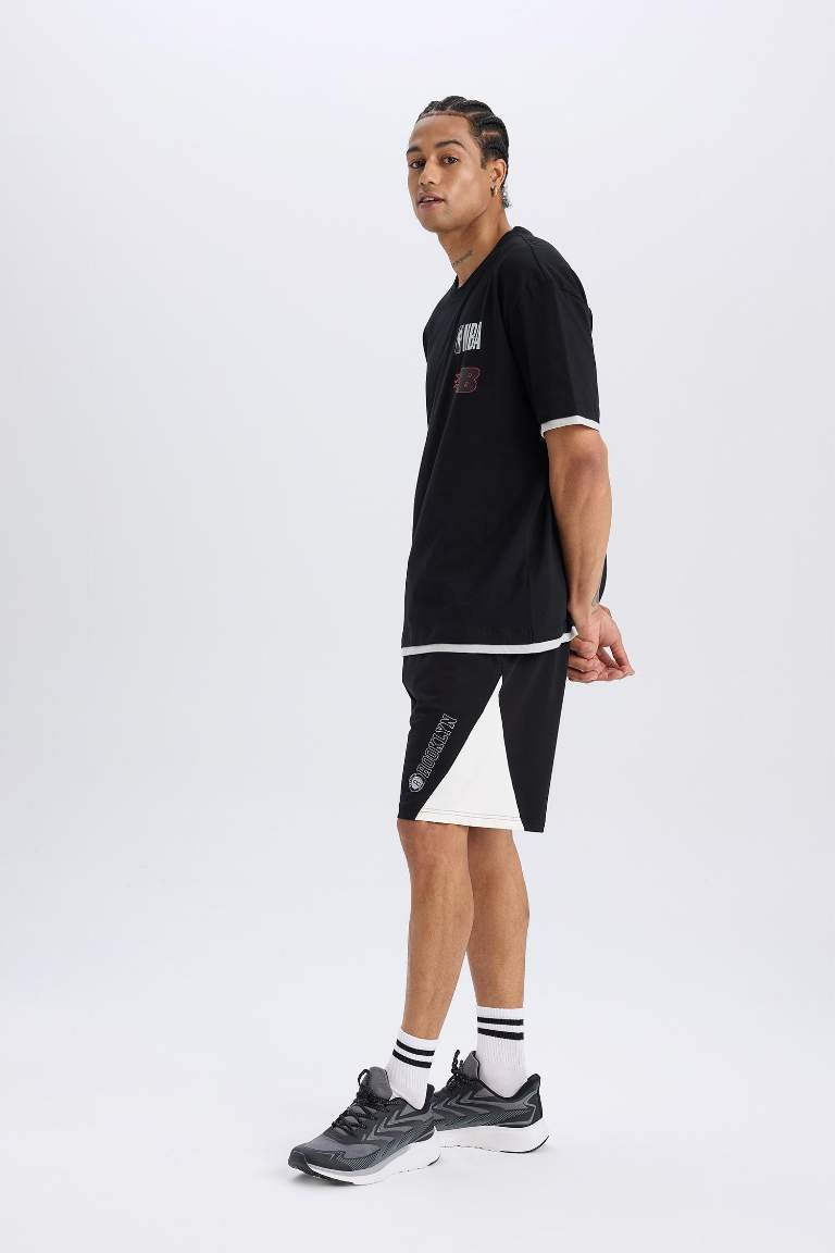 DeFactoFit NBA Brooklyn Nets Beli Bağcıklı Cepli Kısa Paça Şort