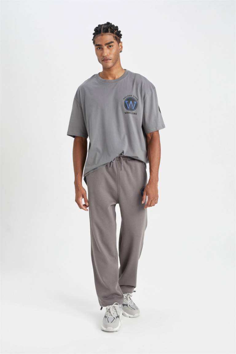 DeFactoFit NBA Golden State Warriors Jogger Eşofman Altı Wide Straight Cepli Düz Paça