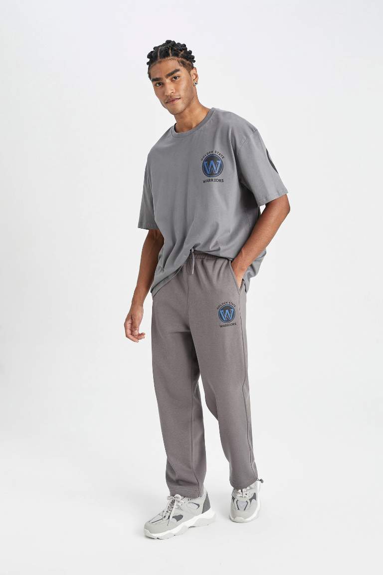 DeFactoFit NBA Golden State Warriors Jogger Eşofman Altı Wide Straight Cepli Düz Paça