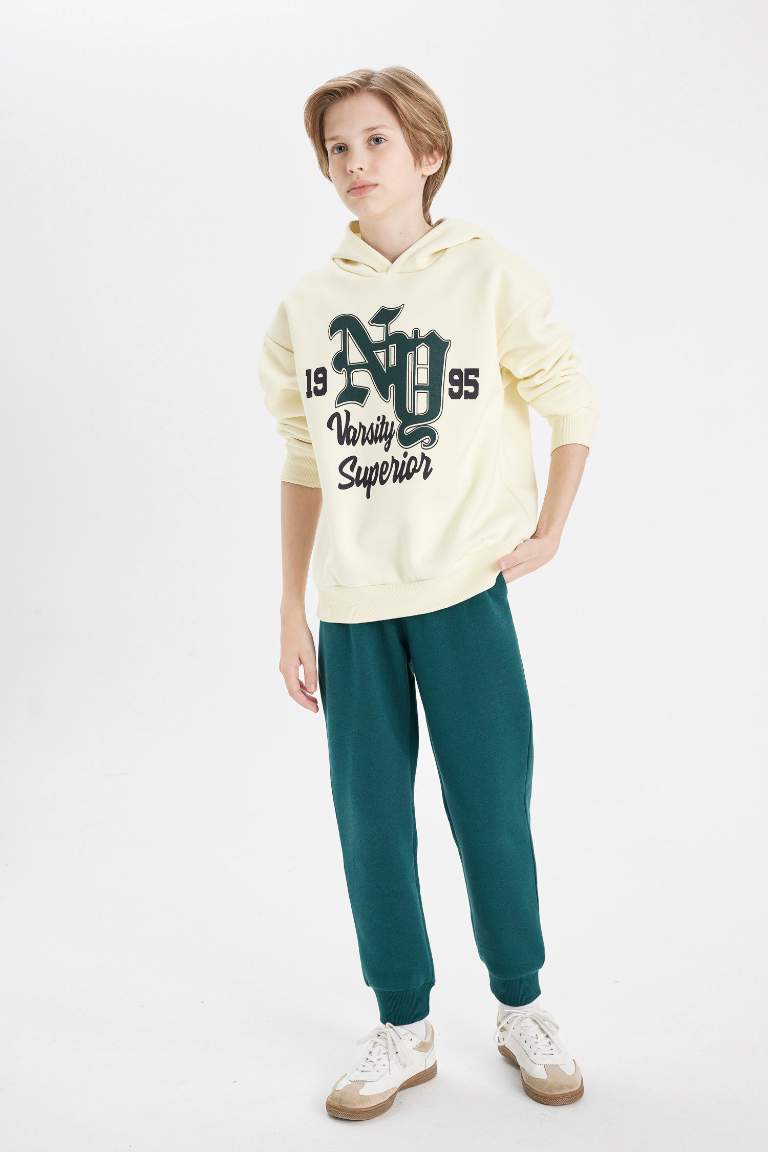 Boy Oversize Fit Hooded Printed Thick Sweatshirt