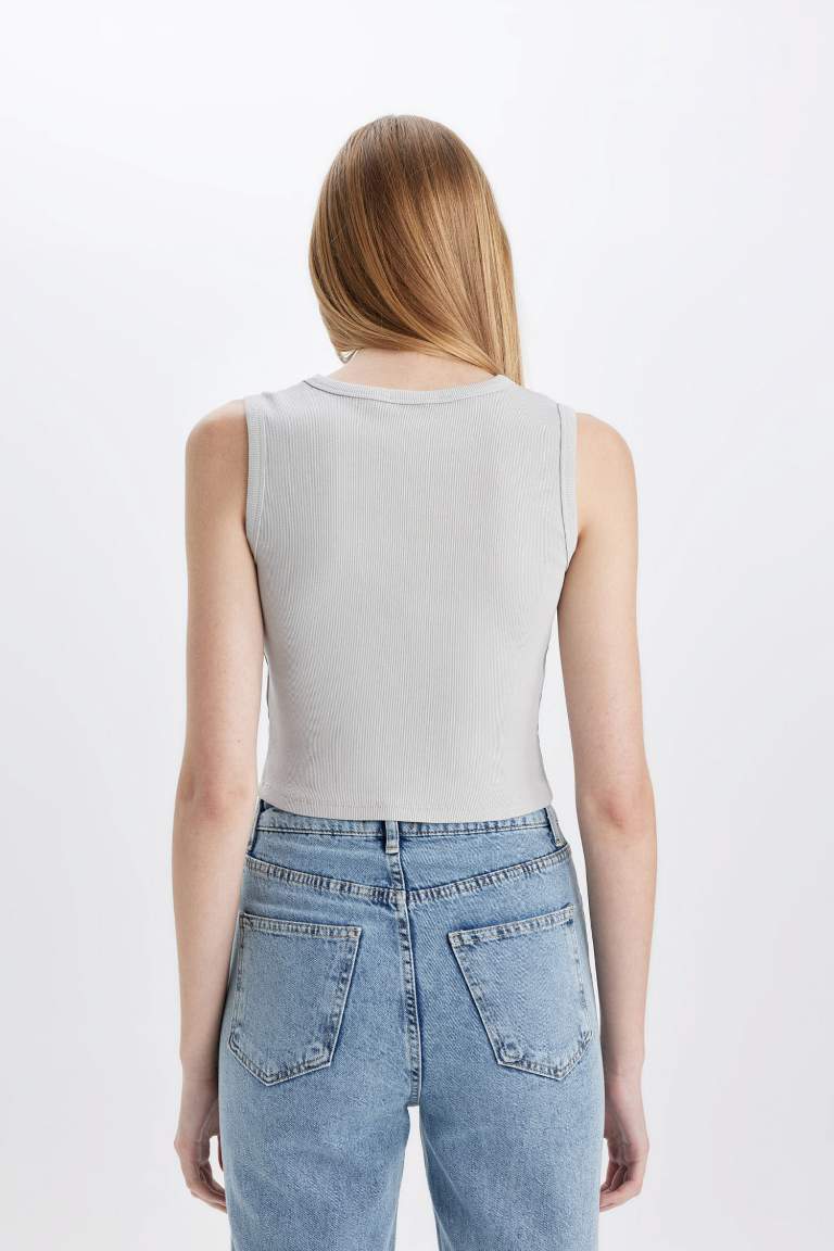 Fitted Printed Crew Neck Ribbed Camisole Crop Top