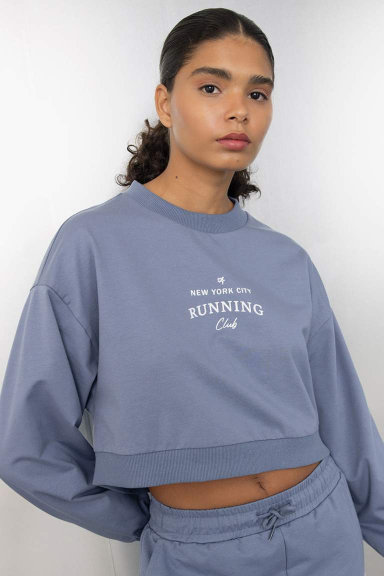 DeFactoFit Oversize Fit Crew Neck Printed Sports Sweatshirt