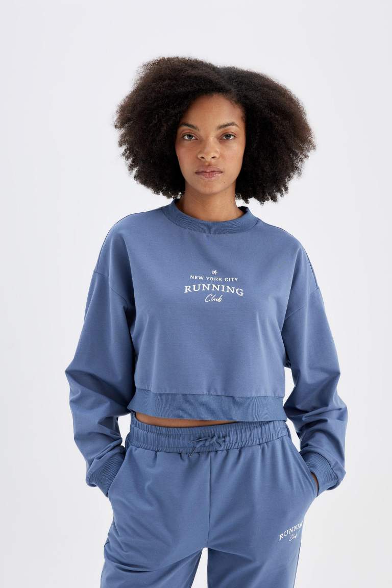 DeFactoFit Oversize Fit Crew Neck Printed Sports Sweatshirt