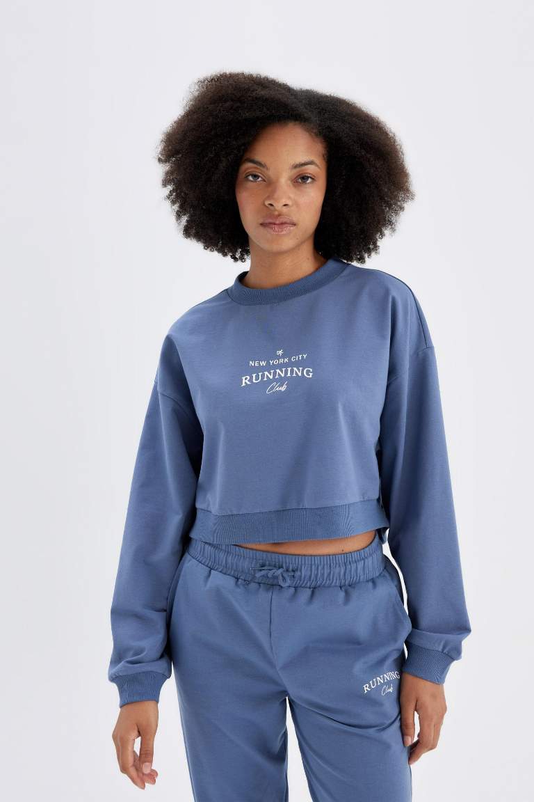 DeFactoFit Oversize Fit Crew Neck Printed Sports Sweatshirt