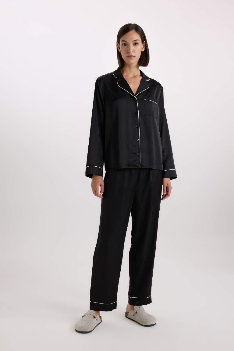 Ensemble Pyjama en satin Top à manches longues et pantalon à taille élastique de Fall in Love