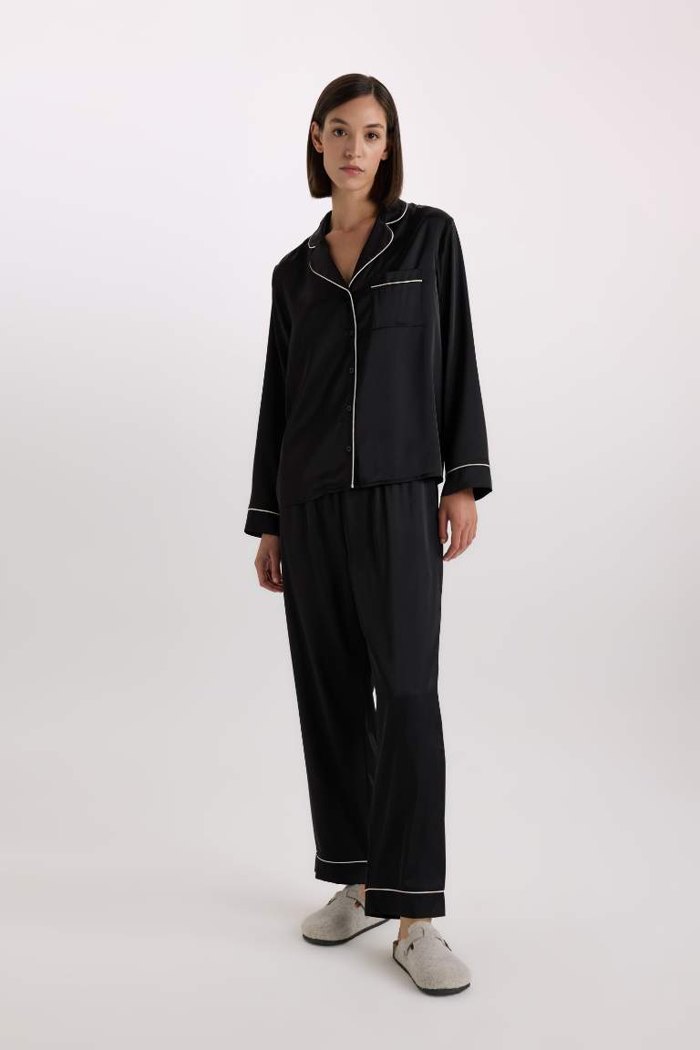 Ensemble Pyjama en satin Top à manches longues et pantalon à taille élastique de Fall in Love