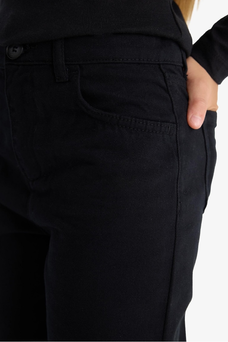 Kız Çocuk Straight Fit Geniş Bol Paça Cepli Pamuklu Okul Pantolonu