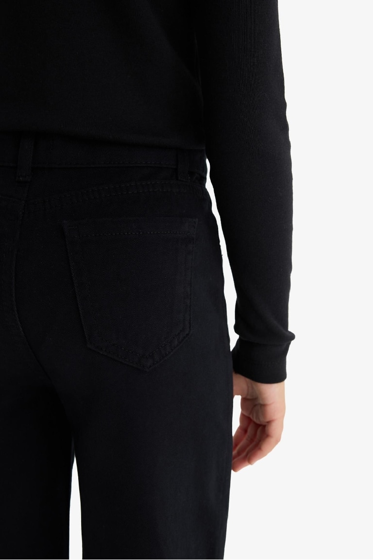 Kız Çocuk Straight Fit Geniş Bol Paça Cepli Pamuklu Okul Pantolonu