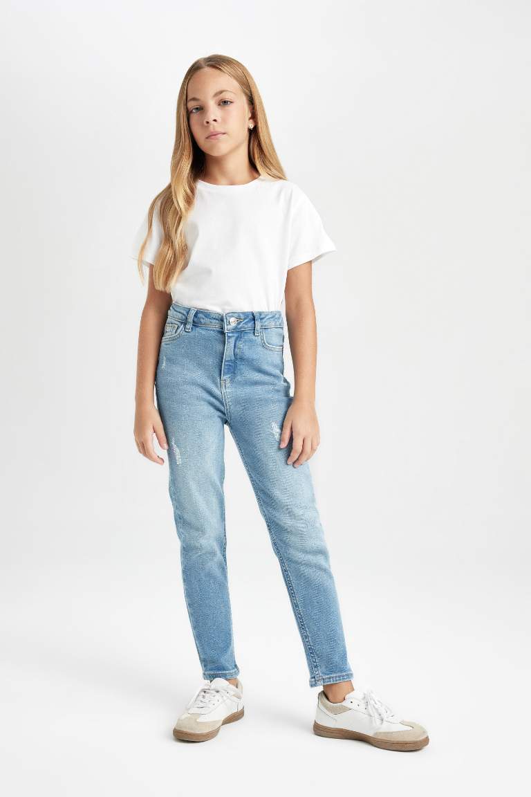 Girl Skinny Fit Ripped Detailed Pocketed Jeans