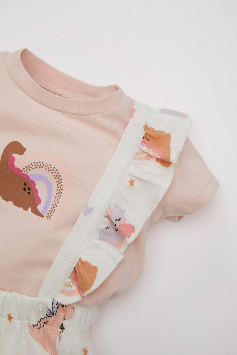 Ensemble imprimé dinosaure de t-shirt et salopette en tissu gaufré pour bébé fille