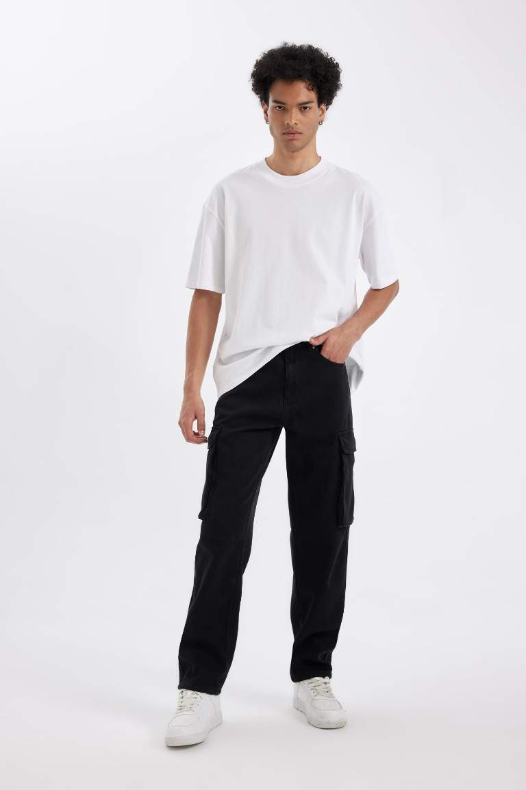 سروال جينز قصة مريحة واسع