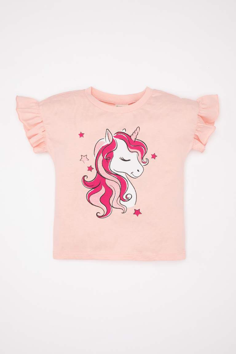 Baby Girl Crew Neck Unicorn Printed T-Shirt