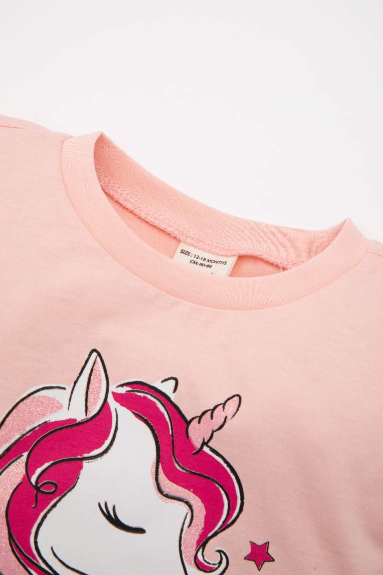 Baby Girl Crew Neck Unicorn Printed T-Shirt