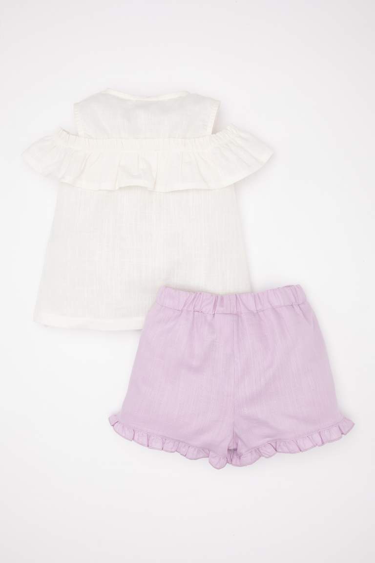 Baby Girl Flared Poplin Sleeveless Ruffle Blouse Shorts 2 Piece Set