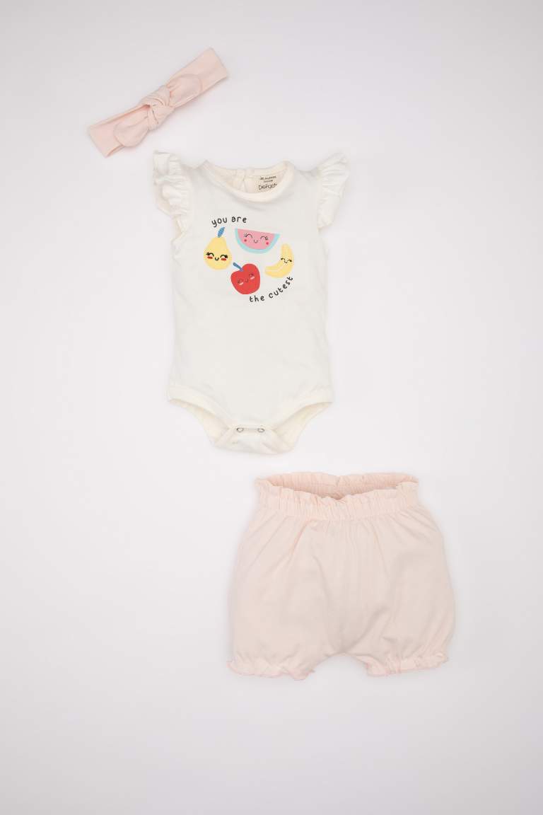 Ensemble de Body en coton imprimé fruits Short et bandeau pour bébé fille