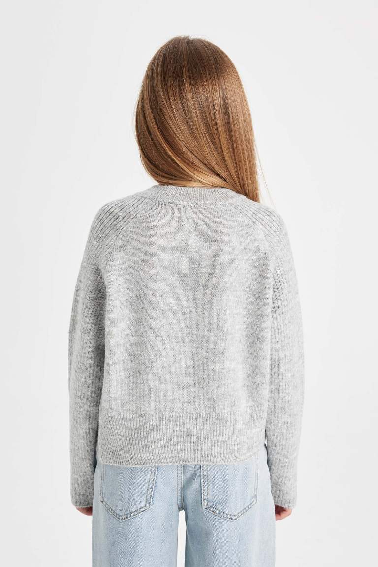 Pull Gris à Coupe standard et col rond pour Fille