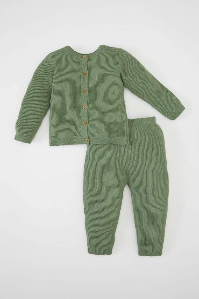 Ensemble pour bébé garçon: cardigan boutonné à manches longues et bas en tricot à taille élastique