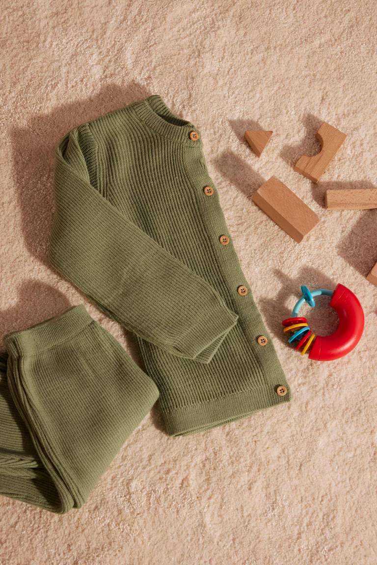 Ensemble pour bébé garçon: cardigan boutonné à manches longues et bas en tricot à taille élastique