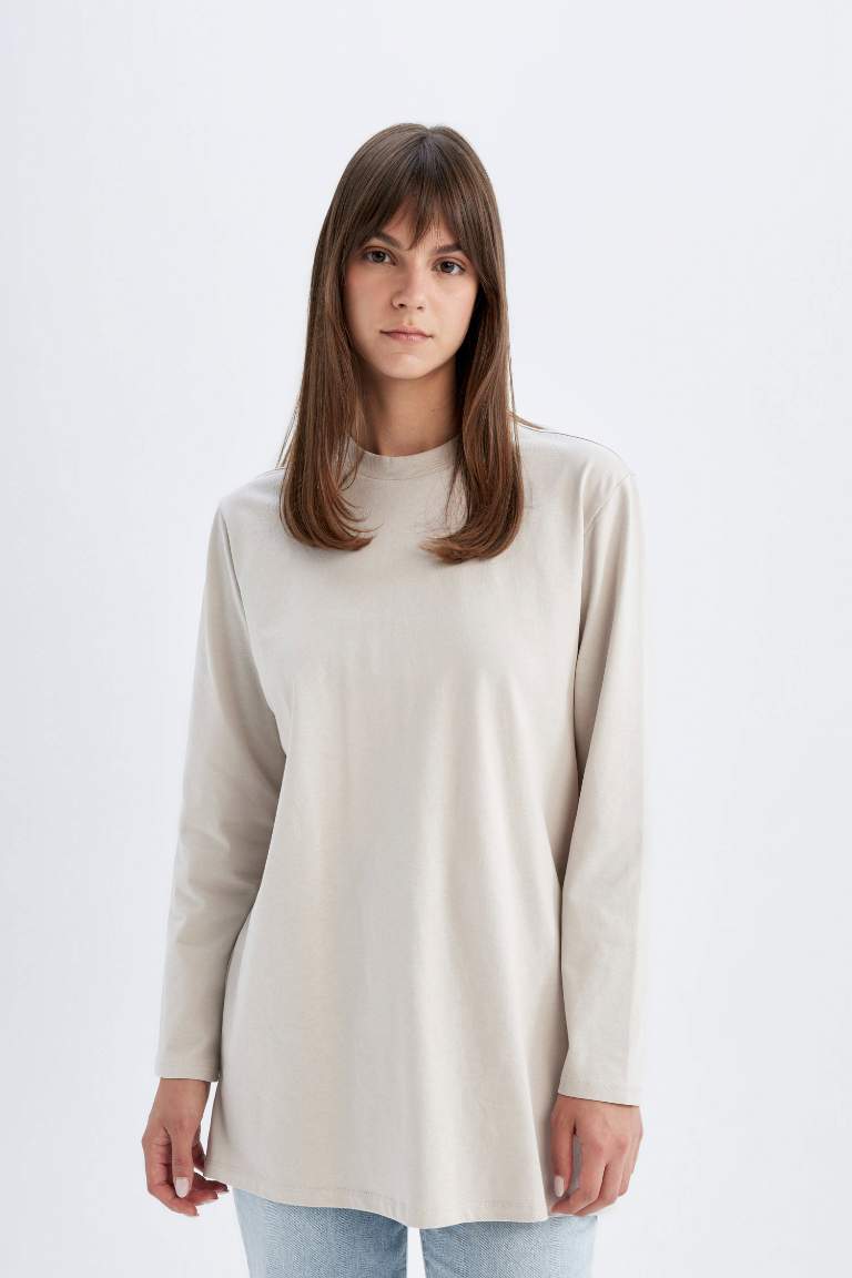 Regular Fit Crew Neck Basic Long Sleeve T-Shirt Tunic