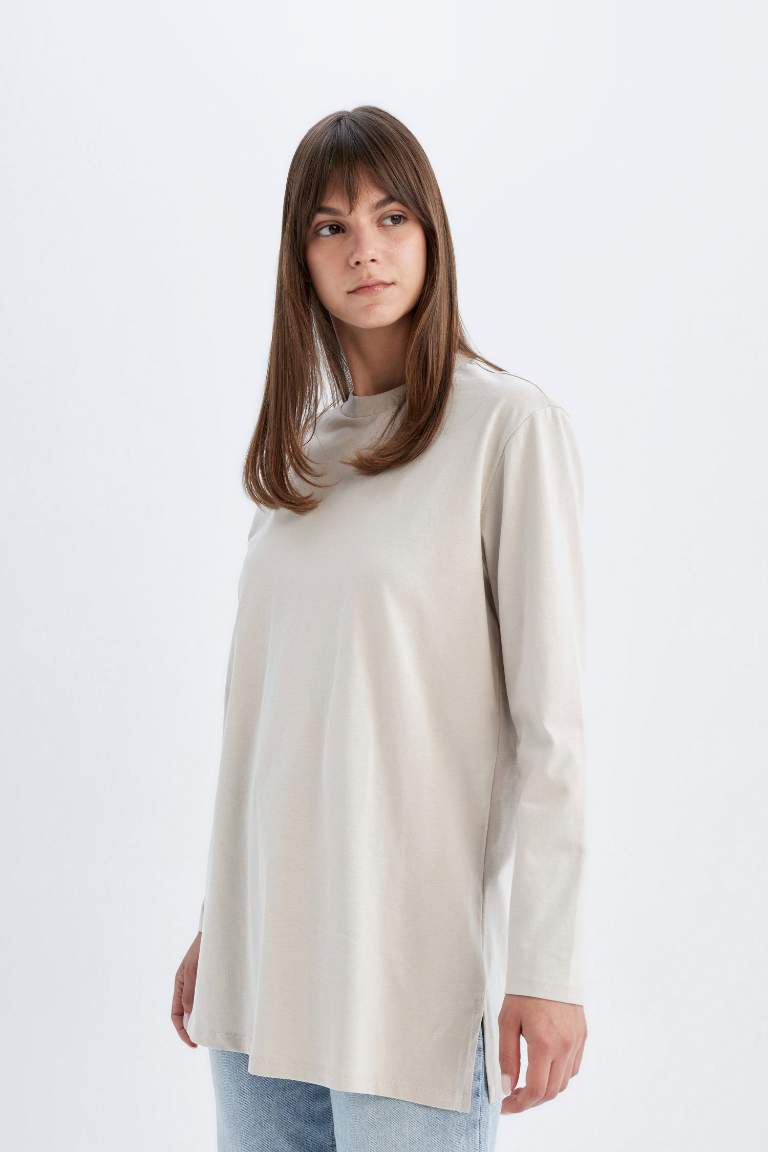 Regular Fit Crew Neck Basic Long Sleeve T-Shirt Tunic