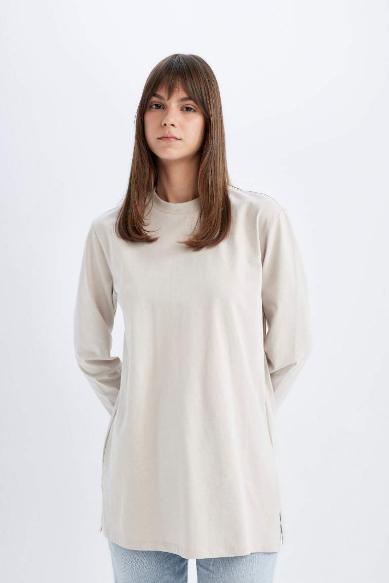 Regular Fit Crew Neck Basic Long Sleeve T-Shirt Tunic