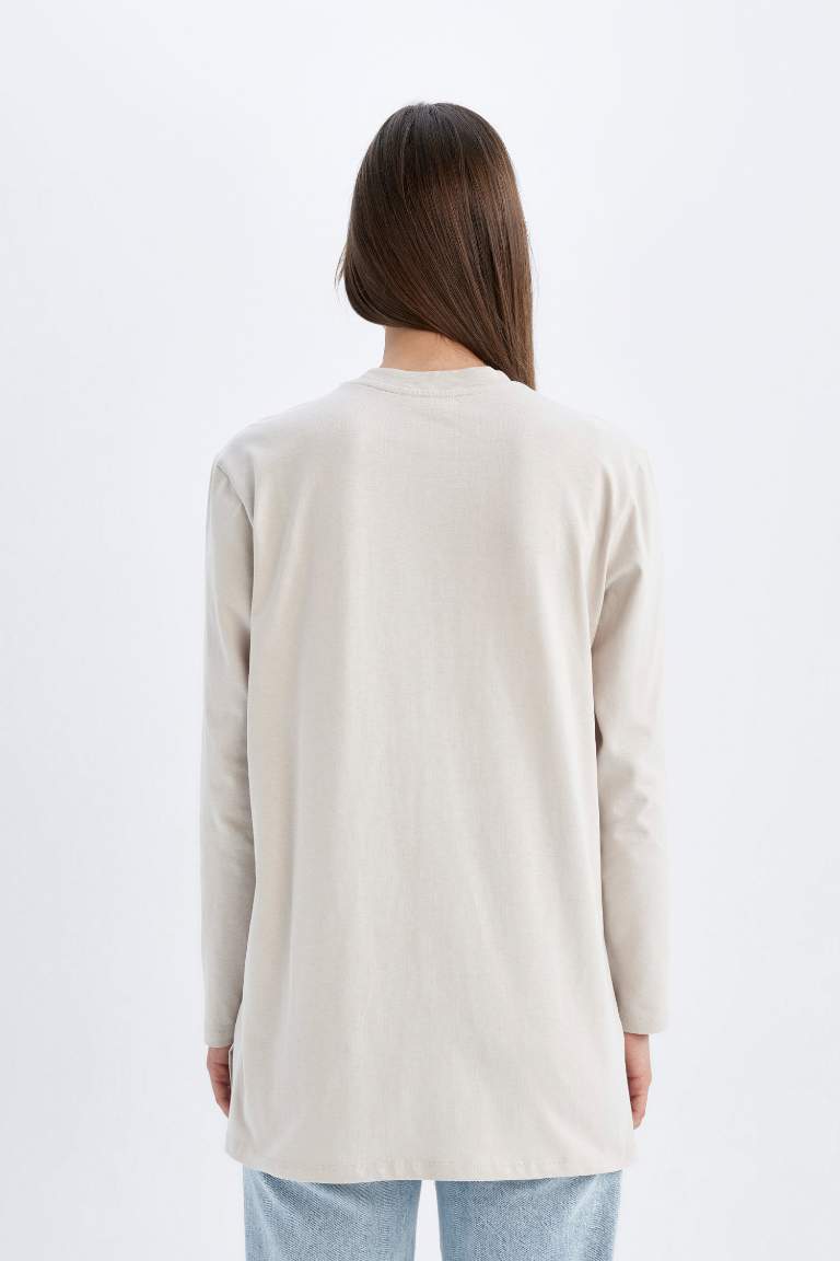 Regular Fit Crew Neck Basic Long Sleeve T-Shirt Tunic