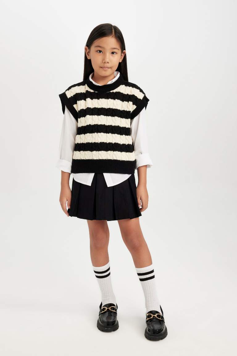 Girl Striped Crew Neck Knit Patterned Pullover