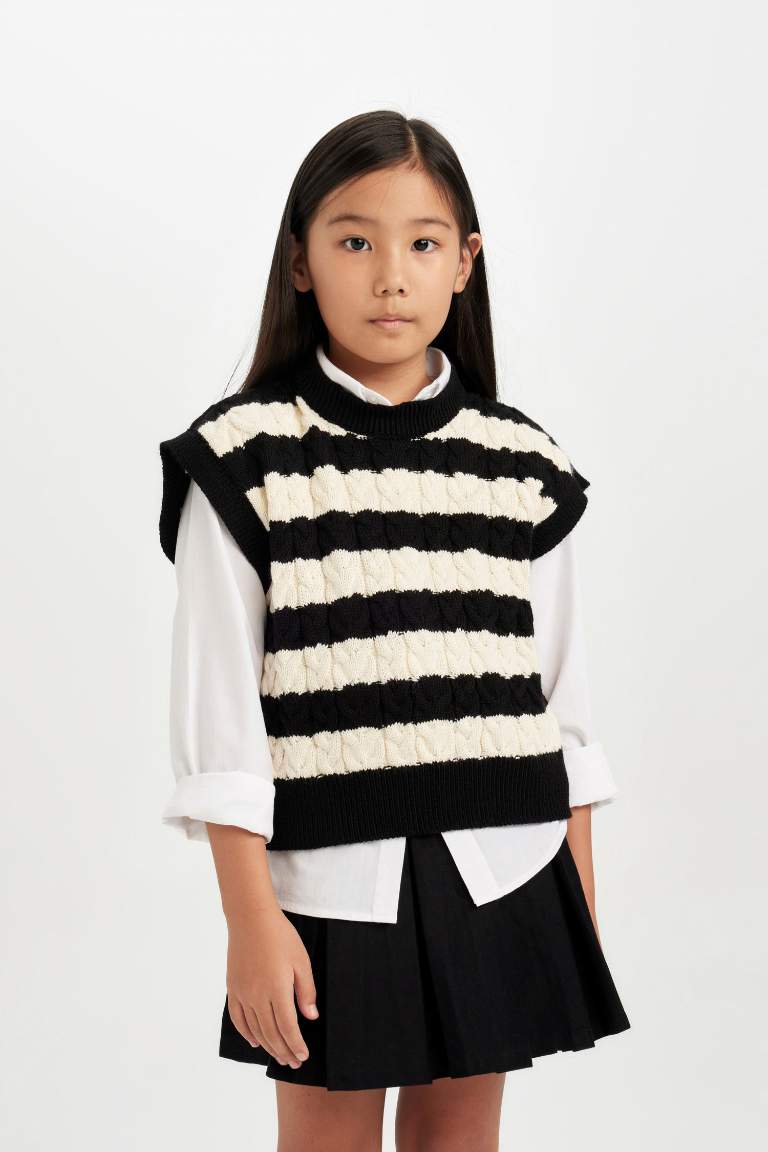 Girl Striped Crew Neck Knit Patterned Pullover