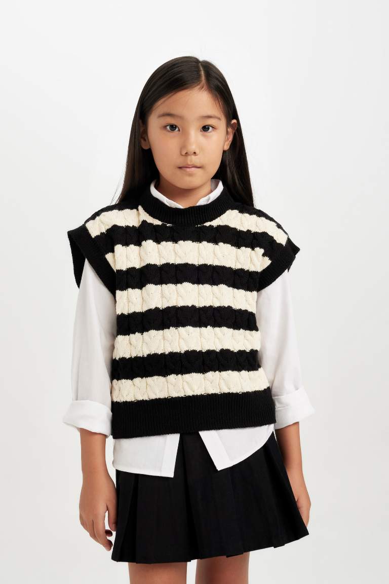 Girl Striped Crew Neck Knit Patterned Pullover