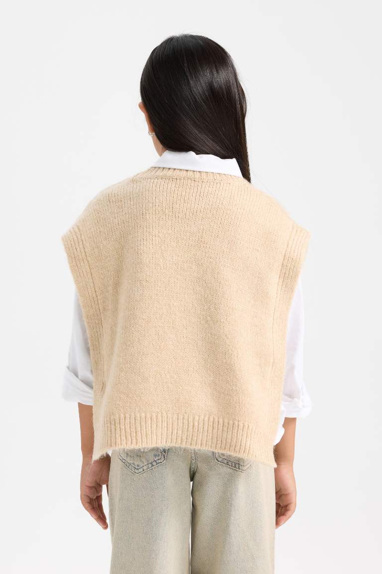 Pull en tricot sans manches à col rond pour Fille