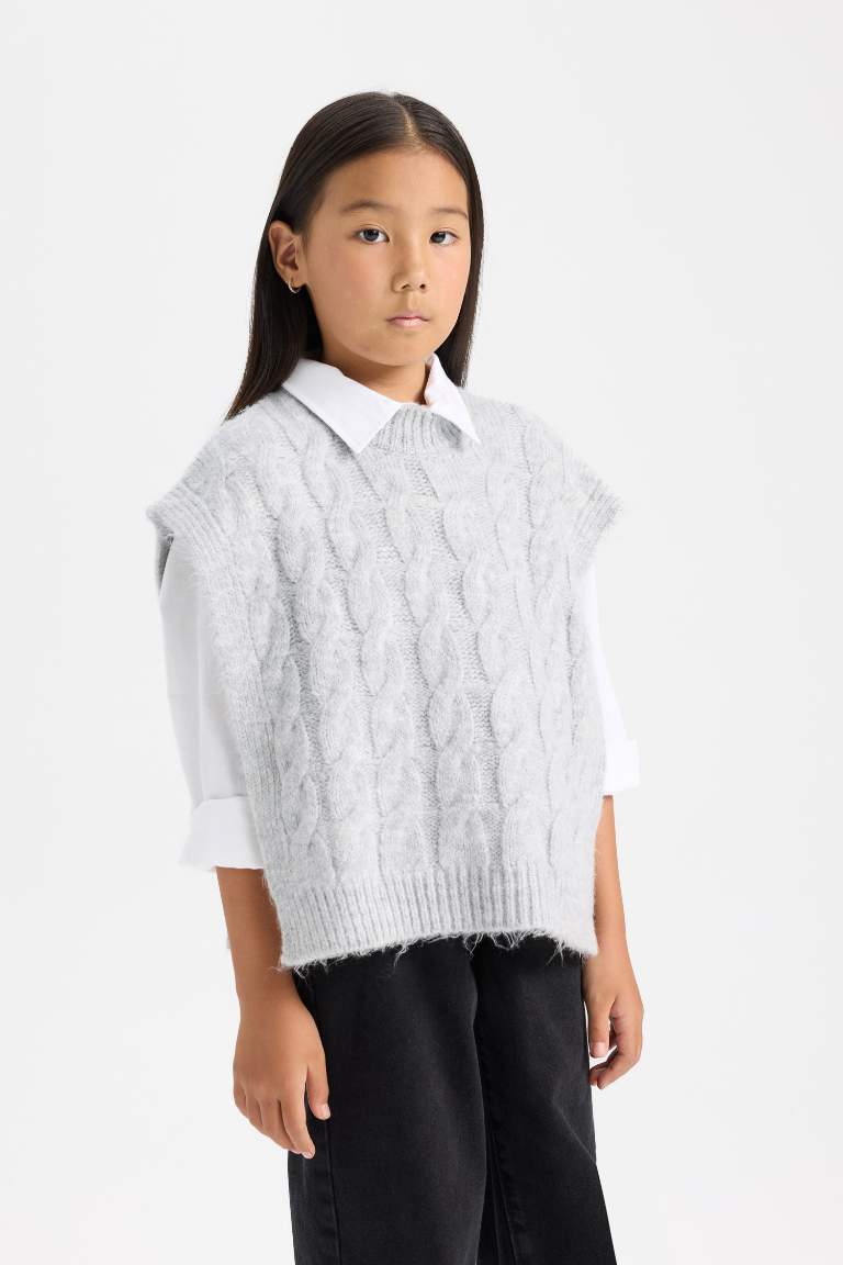 Pull en tricot sans manches à col rond pour Fille