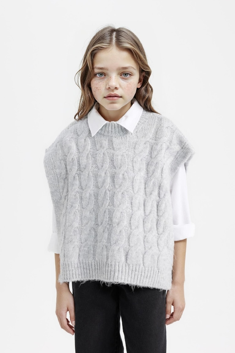 Pull en tricot sans manches à col rond pour Fille