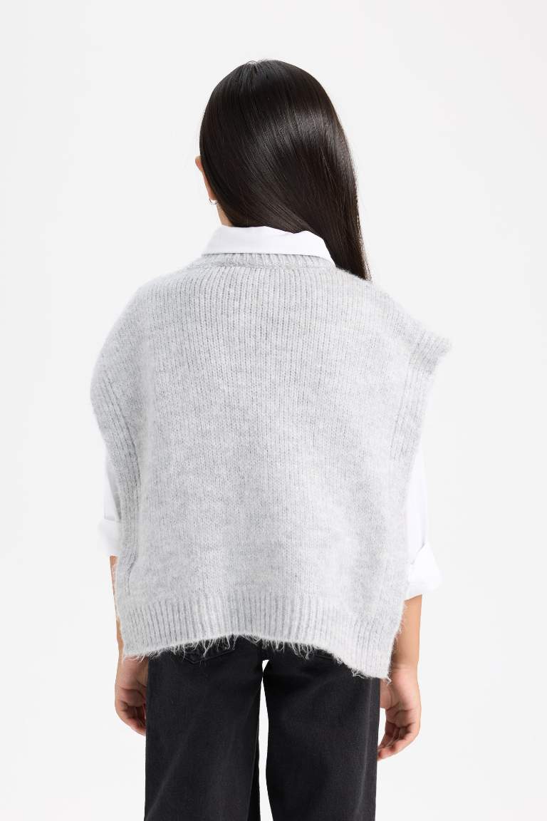 Pull en tricot sans manches à col rond pour Fille