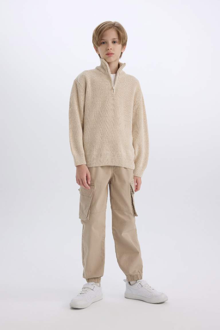 Boy Regular Fit Zip-Up Turtle Neck Pullover