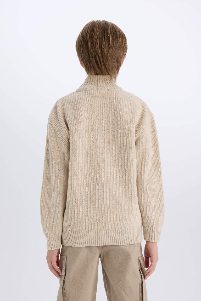 Boy Regular Fit Zip-Up Turtle Neck Pullover