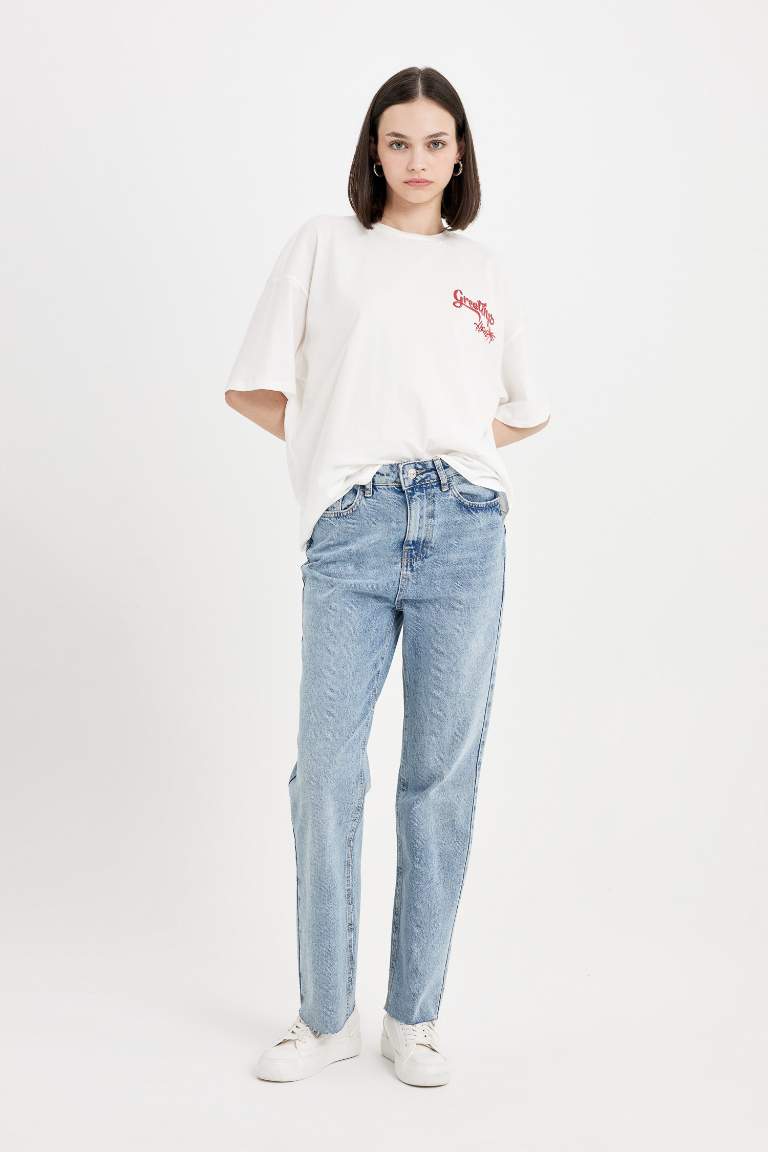 Straight Fit High Waist Washed Jeans