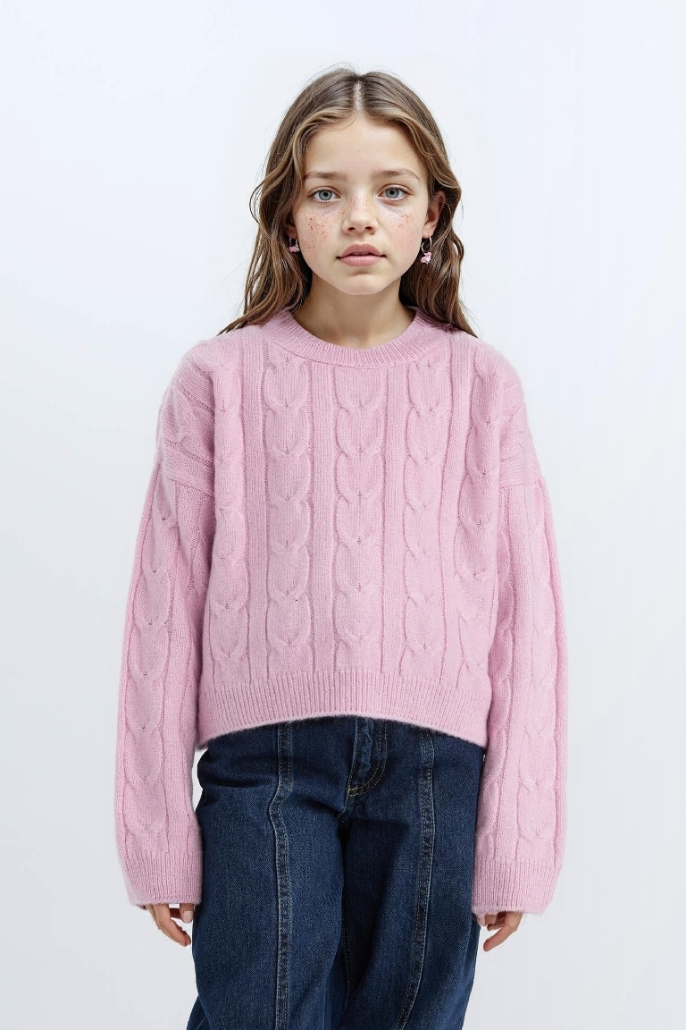 Pull court en maille à col rond pour fille