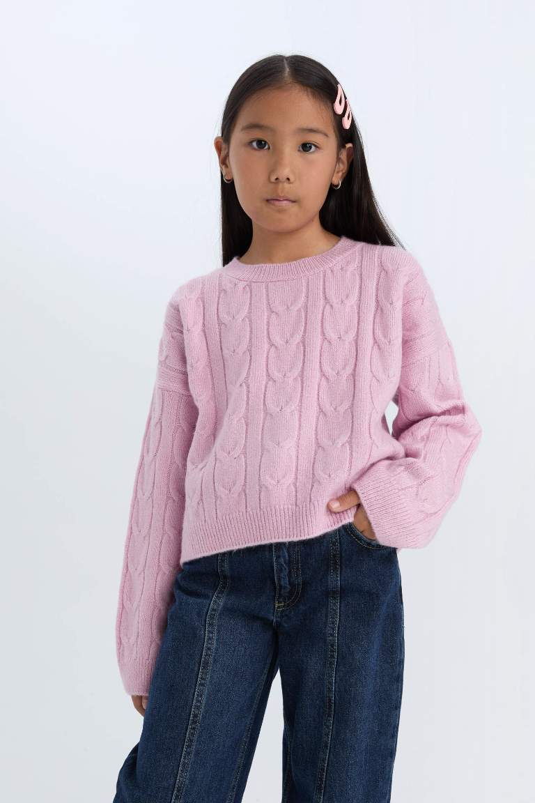 Pull court en maille à col rond pour fille