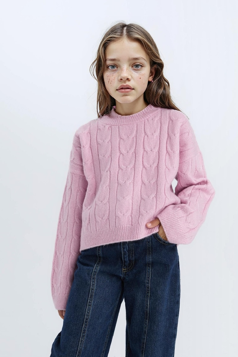 Pull court en maille à col rond pour fille