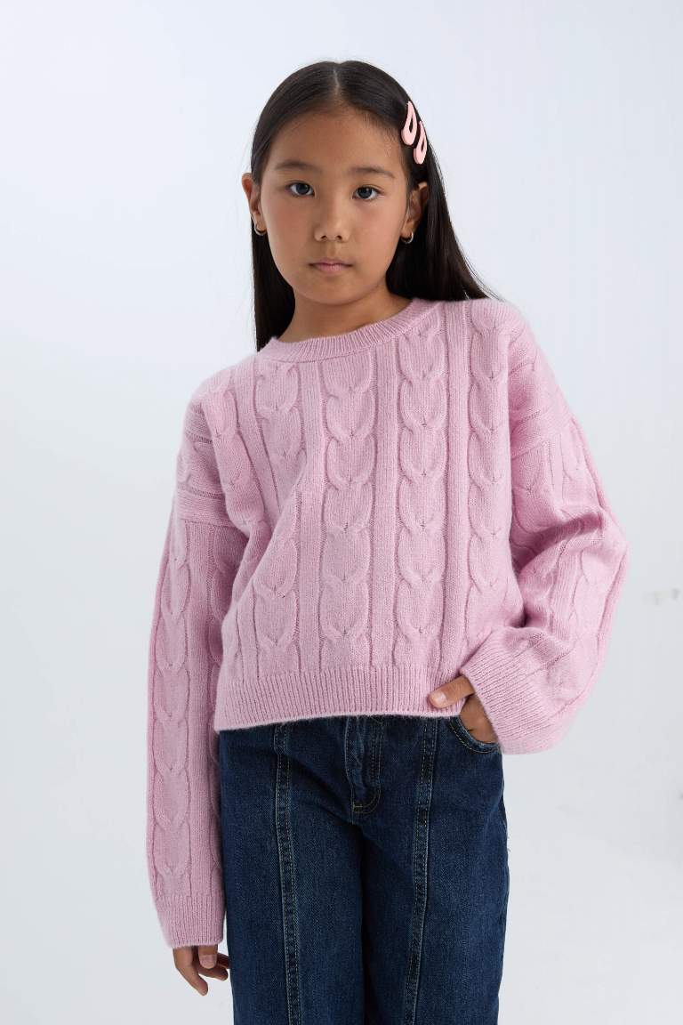 Pull court en maille à col rond pour fille