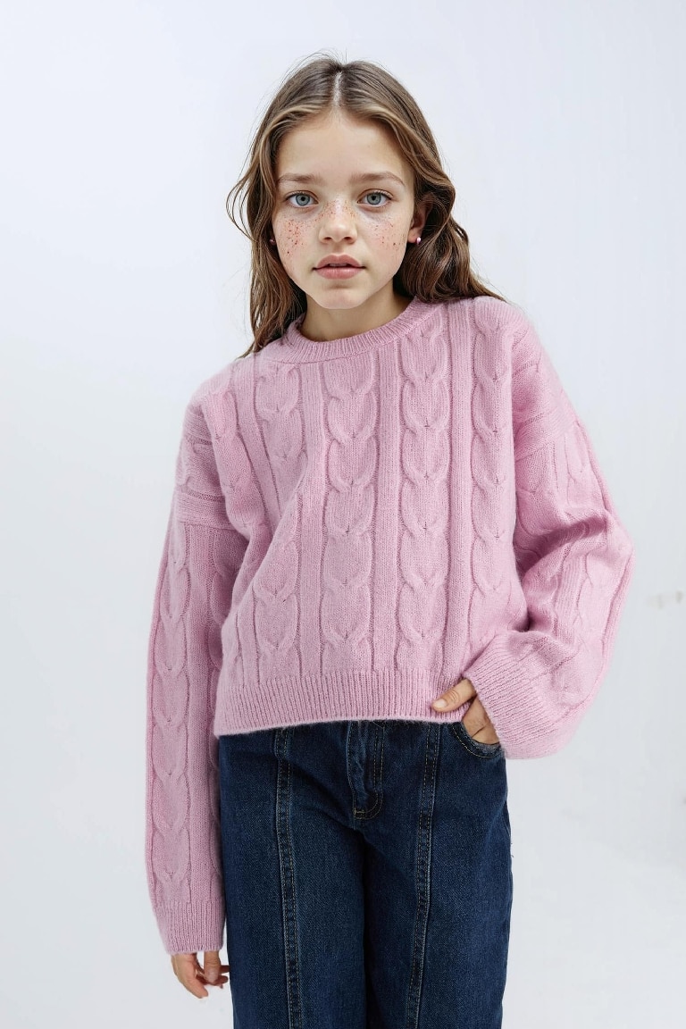 Pull court en maille à col rond pour fille
