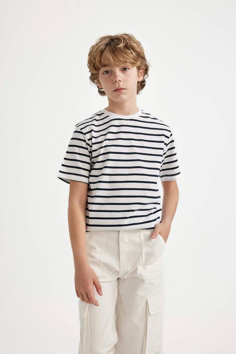 Boy Crew Neck Striped Short Sleeve T-Shirt