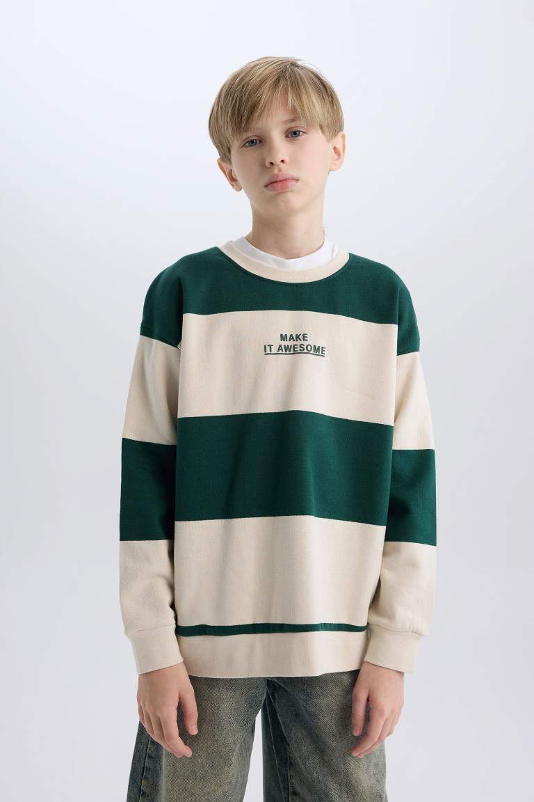 Boy Oversize Fit Striped Thick Sweatshirt