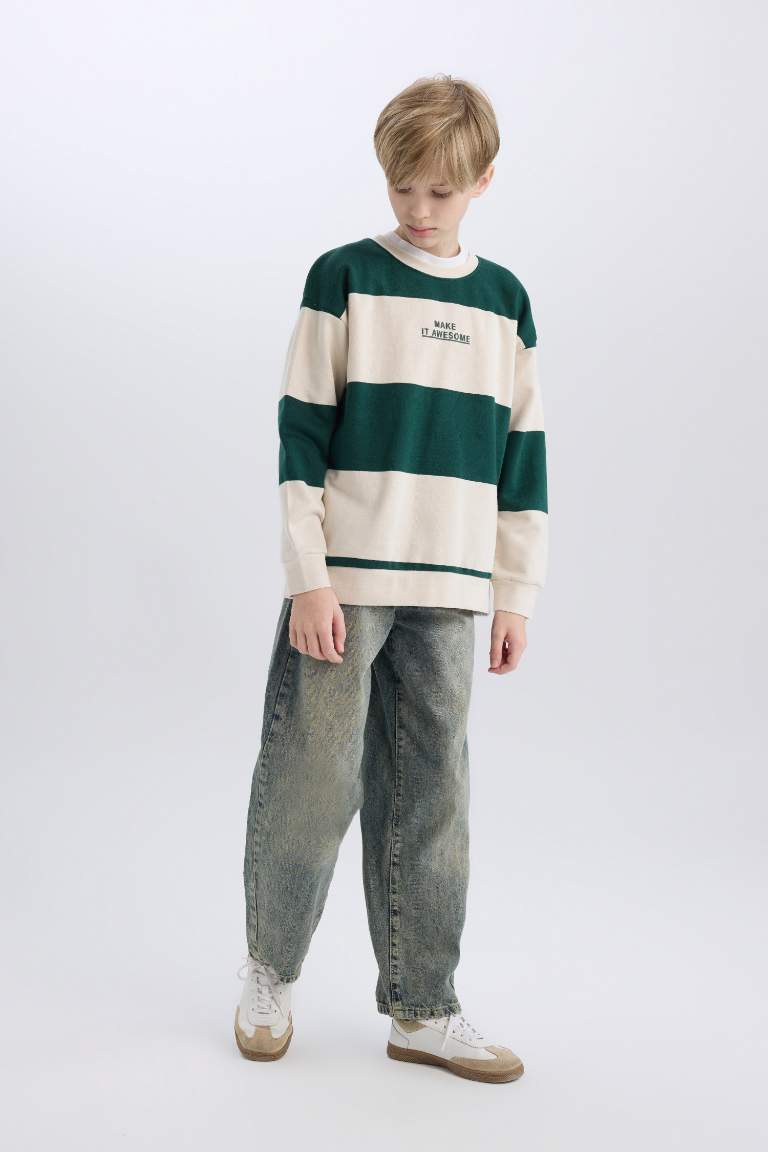 Boy Oversize Fit Striped Thick Sweatshirt